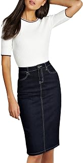 Lexi Womens Stretch Pencil Skirts with Functional Pockets, A Line & Destructed Mini Denim Skirts