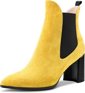 Aachcol Women's Chelsea Ankle Boots Closed Toe Cap Slip-On Chunky Block Heel High Heel Suede 7.5 cm