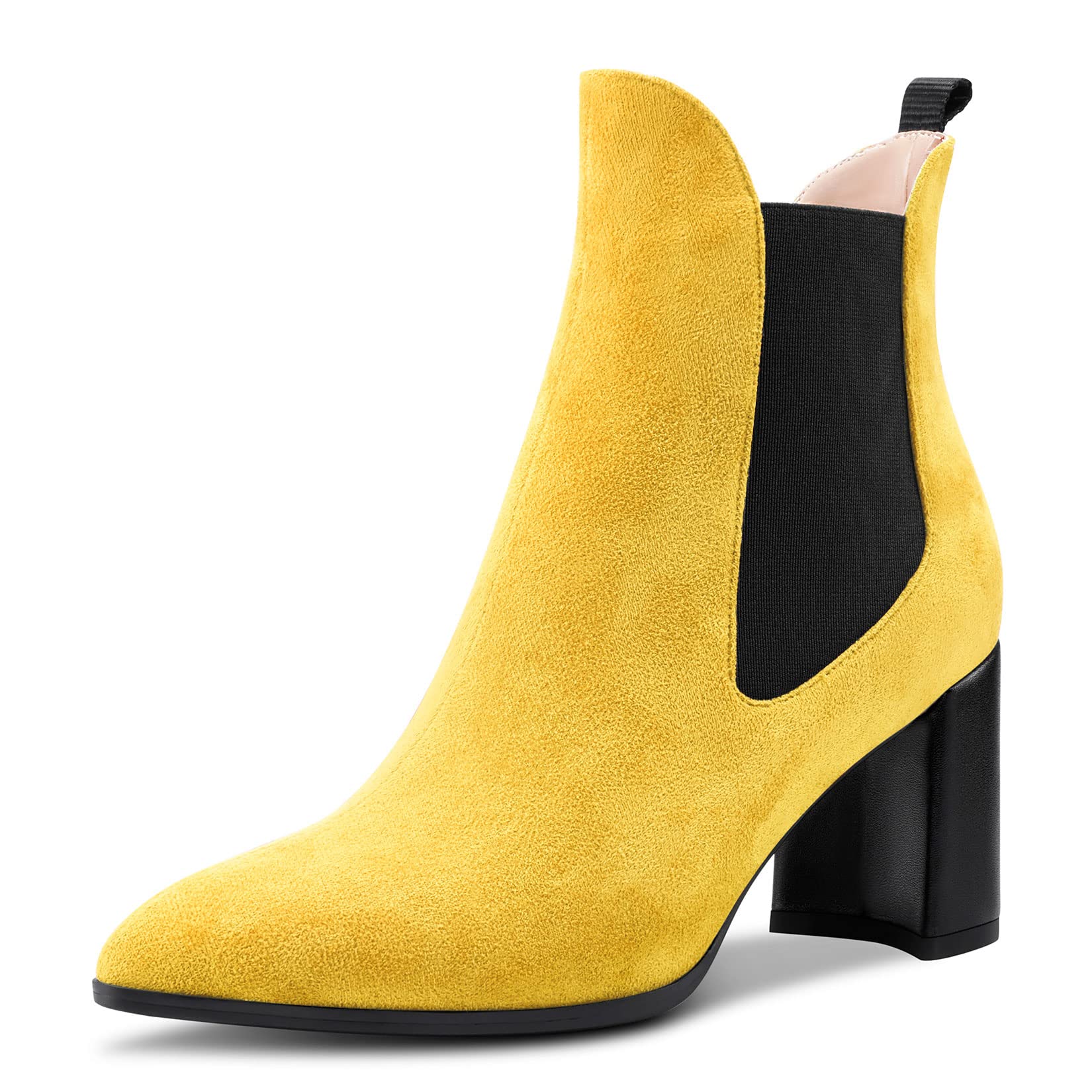 Aachcol Women's Chelsea Ankle Boots Closed Toe Cap Slip-On Chunky Block Heel Hig