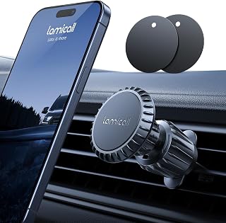 Lamicall Magnetic Car Phone Holder Vent 2025 Upgrade 6X N52 Strong Magnets, Universal Mobile Phone Mount Hook, 360 Rotating Air Vent Cradle for iPhone, Samsung, Huawei, All Smartphones & Tablets