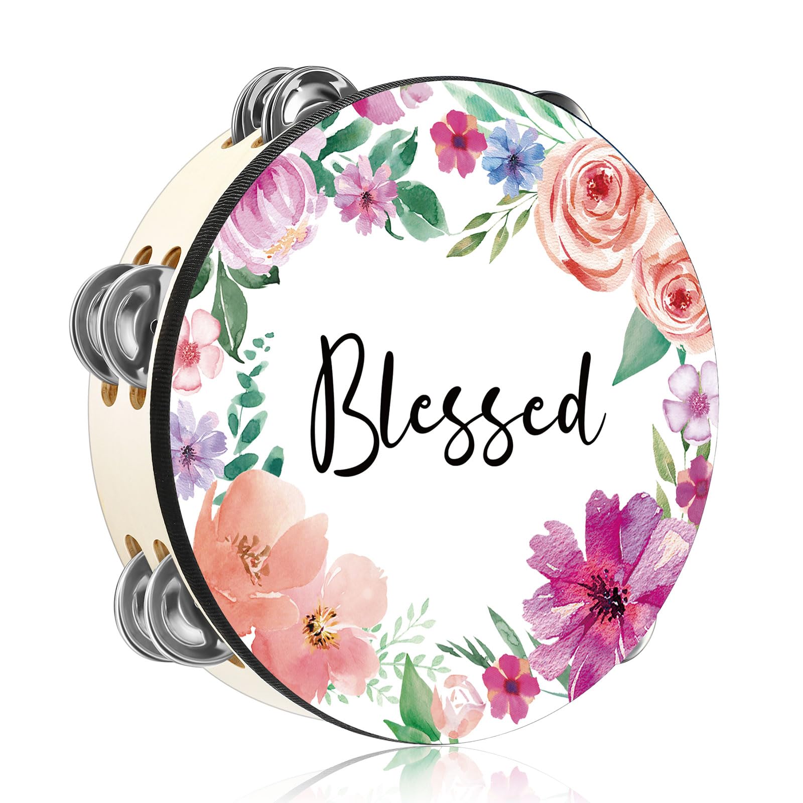 Fiada 10 Inch Adult Tambourine Double Row Jingle, Blessed | Church Christian Dan