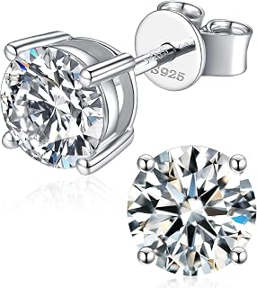 Moissanite Stud Earrings for Women, 925 Sterling Silver Earrings, 18K White Gold Plating earrings for Men