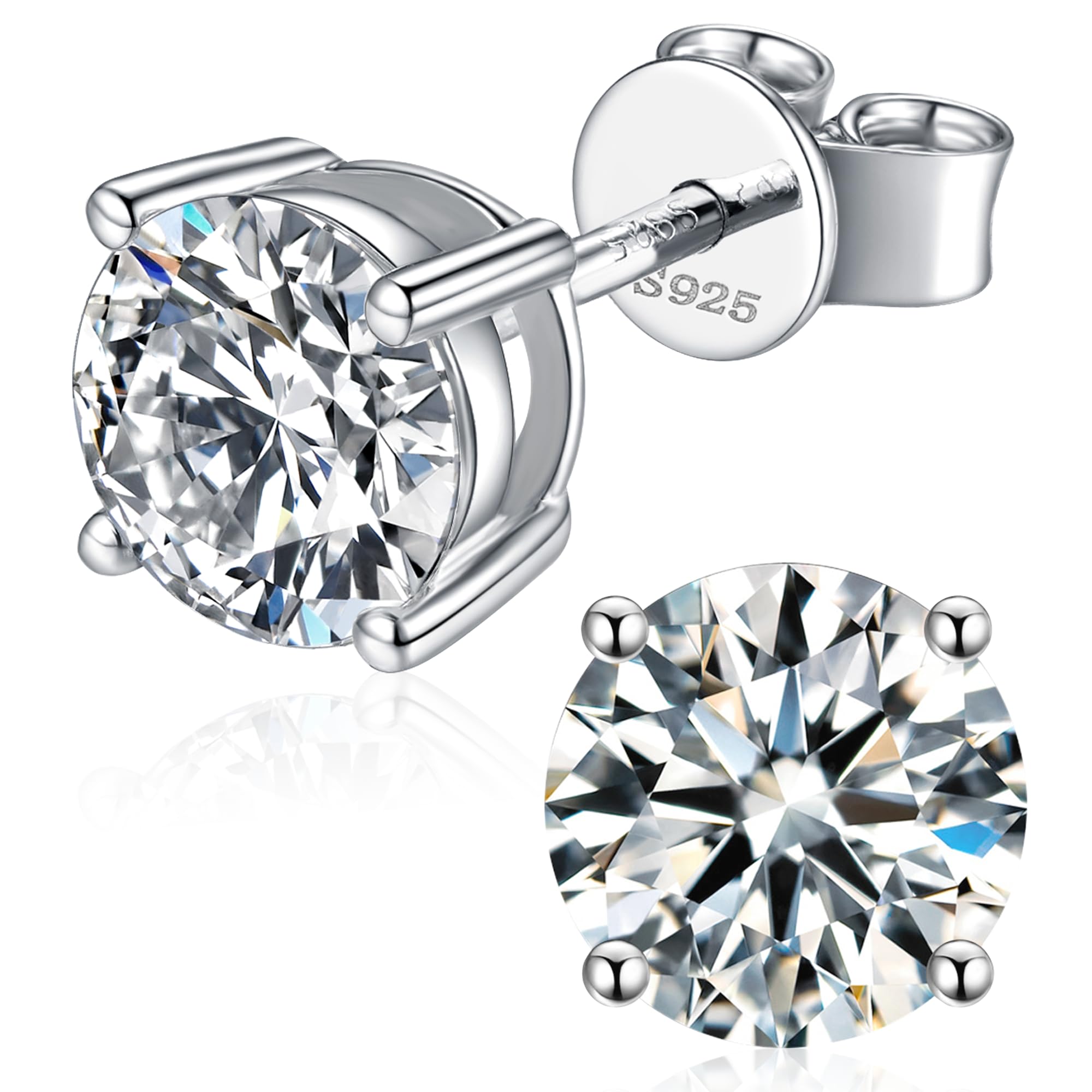 Moissanite Stud Earrings for Women, 925 Sterling Silver Earrings, 18K White Gold