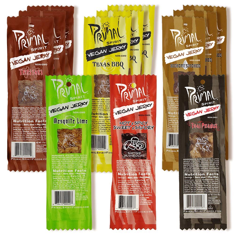 Primal Spirit Vegan Jerky - Most Popular Flavors Pack, 10 g. Plant Based Protein