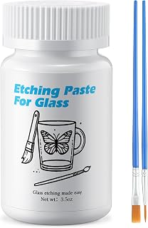 ElectricWise 3.5 OZ Glass Etching Cream Kit, 2 Application Brushes | Etching Art Cream Etching Paste DIY Art Craft Supplies Create Permanently Stunning Etched Designs for Mirrors Windows Glass