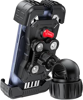 TECKNET Mobile Phone Holder Motorcycle Mobile Phone Holder Bicycle Double Vibration Dampened Mobile Phone Motorcycle Mount 360° Rotatable Handlebar Mount for iPhone 17 16 15 Pro Max Samsung 4.7-6.8