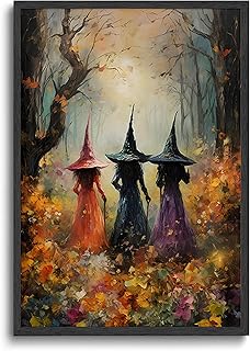 ILLBDR Halloween Three Witches Canvas Wall Art Poster 12x16 inch | Dark Academia Halloween Decor, Three Witch Silhouette Print, Gothic Artwork Fall Gift for Bedroom or Bathroom