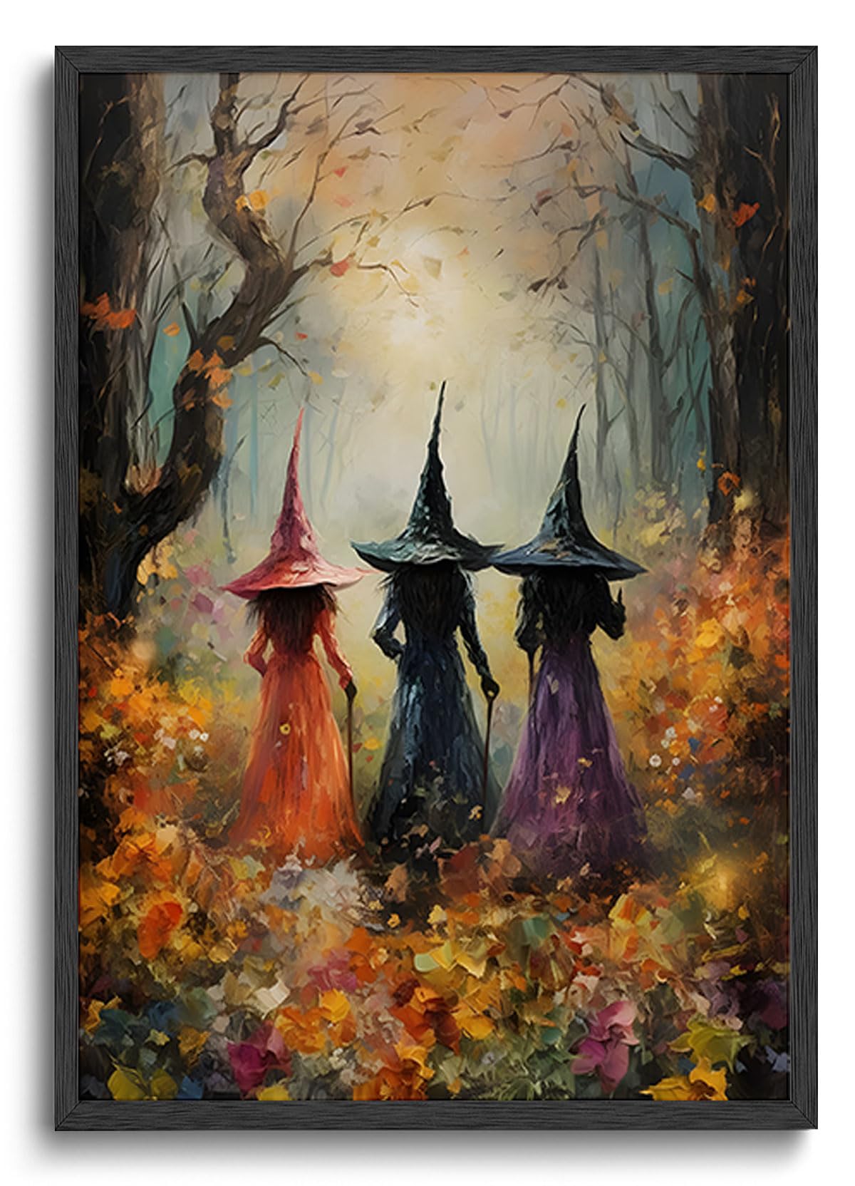 ILLBDR Halloween Three Witches Canvas Wall Art Poster 12x16 inch | Dark Academia