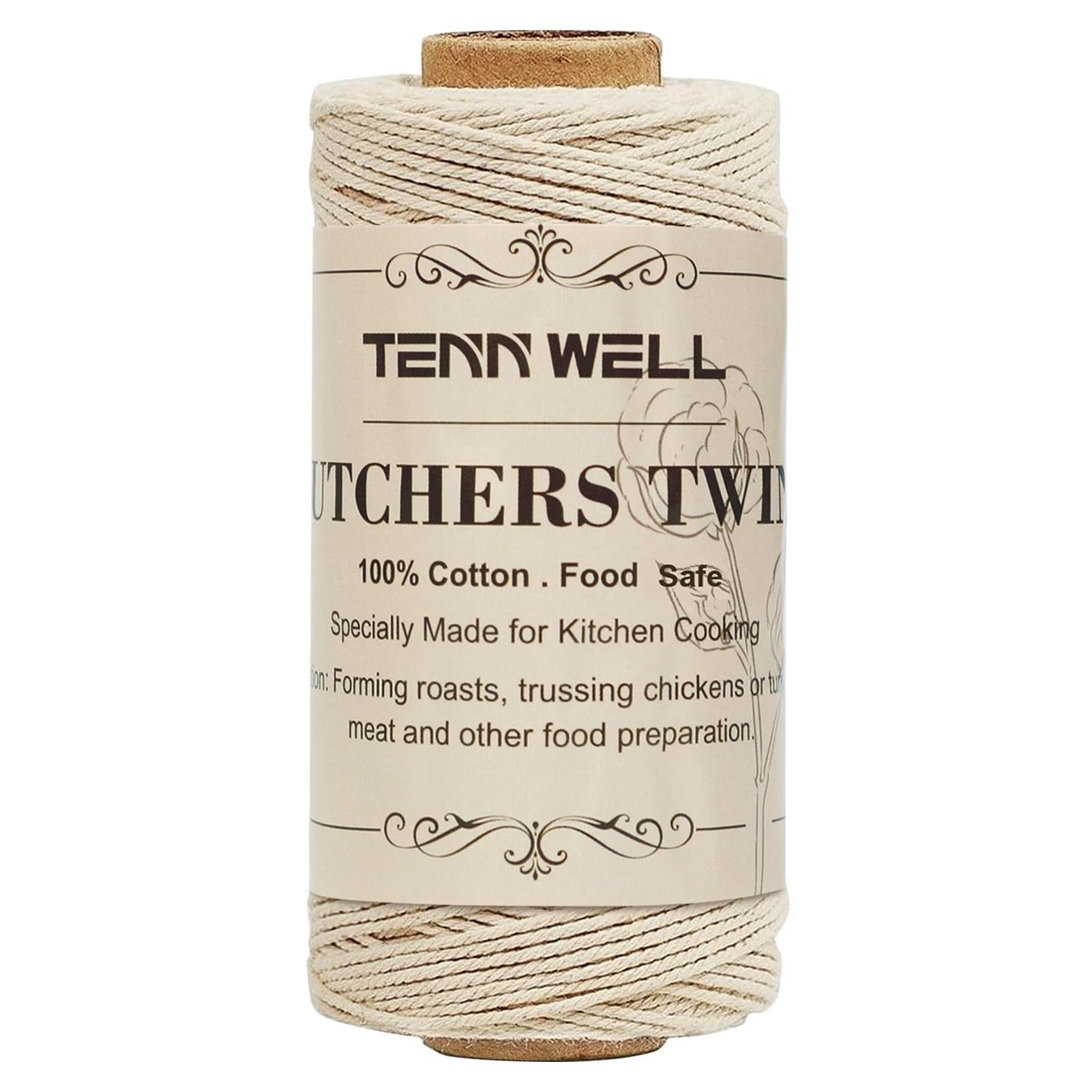 Tenn Well Butchers String, 3Ply 100m Beige Cotton Kitchen Twine Food Safe | for 