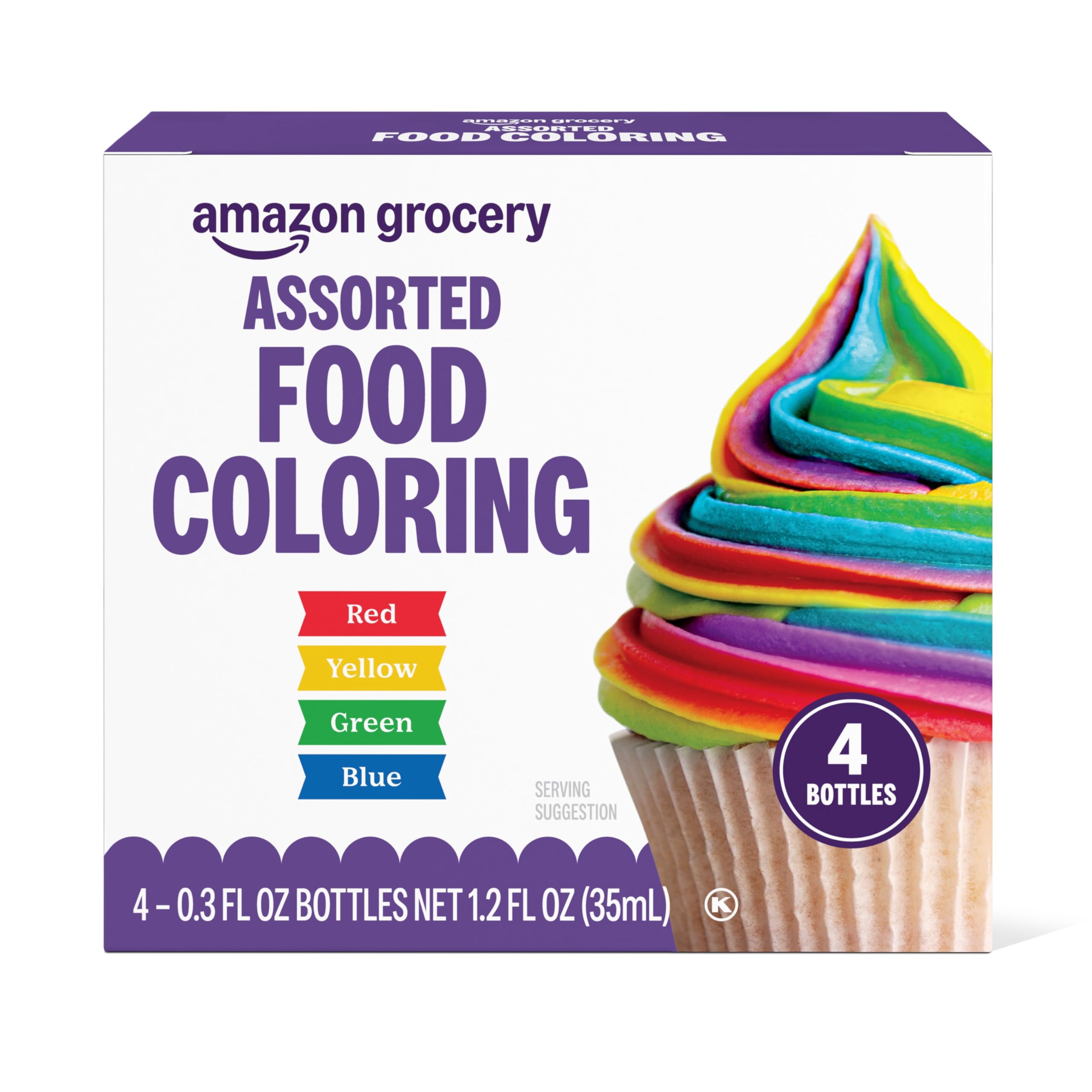 Amazon Grocery, Assorted Food Coloring, Contains Red, Blue, Green, Yellow Bottle