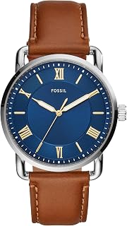 Fossil Men's Copeland Stainless Steel and Leather Casual Quartz Watch, Silver, Brown, Quartz Movement (Model: FS5661)