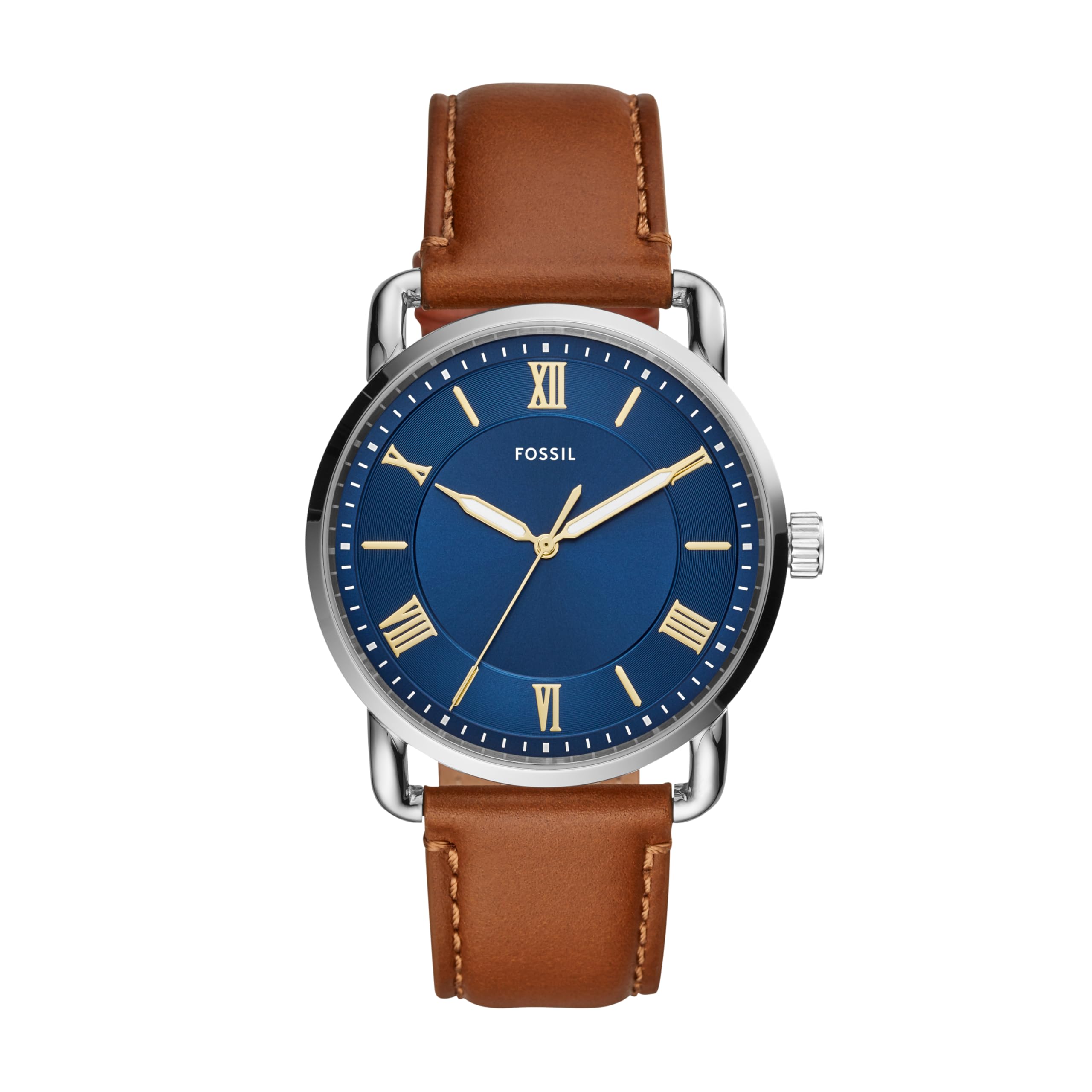 Fossil Men's Copeland Stainless Steel and Leather Casual Quartz Watch, Silver, B