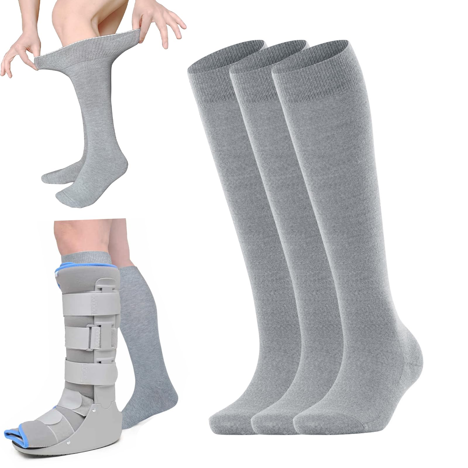 Orthopedic Walking Boot Sock Liner, Replacement Medical Tube Socks 3 Pair