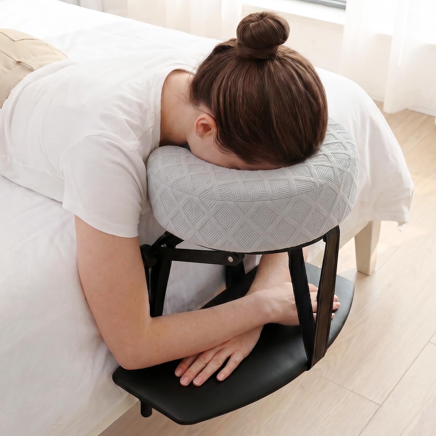 Massage Headrest for Bed, Adjustable Bed Face Cradle Holder with Armrest | Fits 