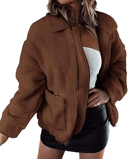 PRETTYGARDEN Women's Fashion Long Sleeve Lapel Zip Faux Shearling Shaggy Oversized Coat Jacket with Pockets Warm Winter