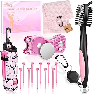 15PCS Golf Accessories Kit - Include Golf Club Cleaner Brush with Groove Cleaner Tool, Golf Ball Bag with Hook, Divot Tool with Magnetic Ball Marker, Towel, Golf Tees, Golf Gift for Women