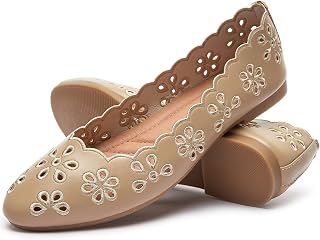 FRACORA Womens PU Leather Ballet Flats Slip On Comfortable Round Toe Ballet Flats with Breathable Eyelets