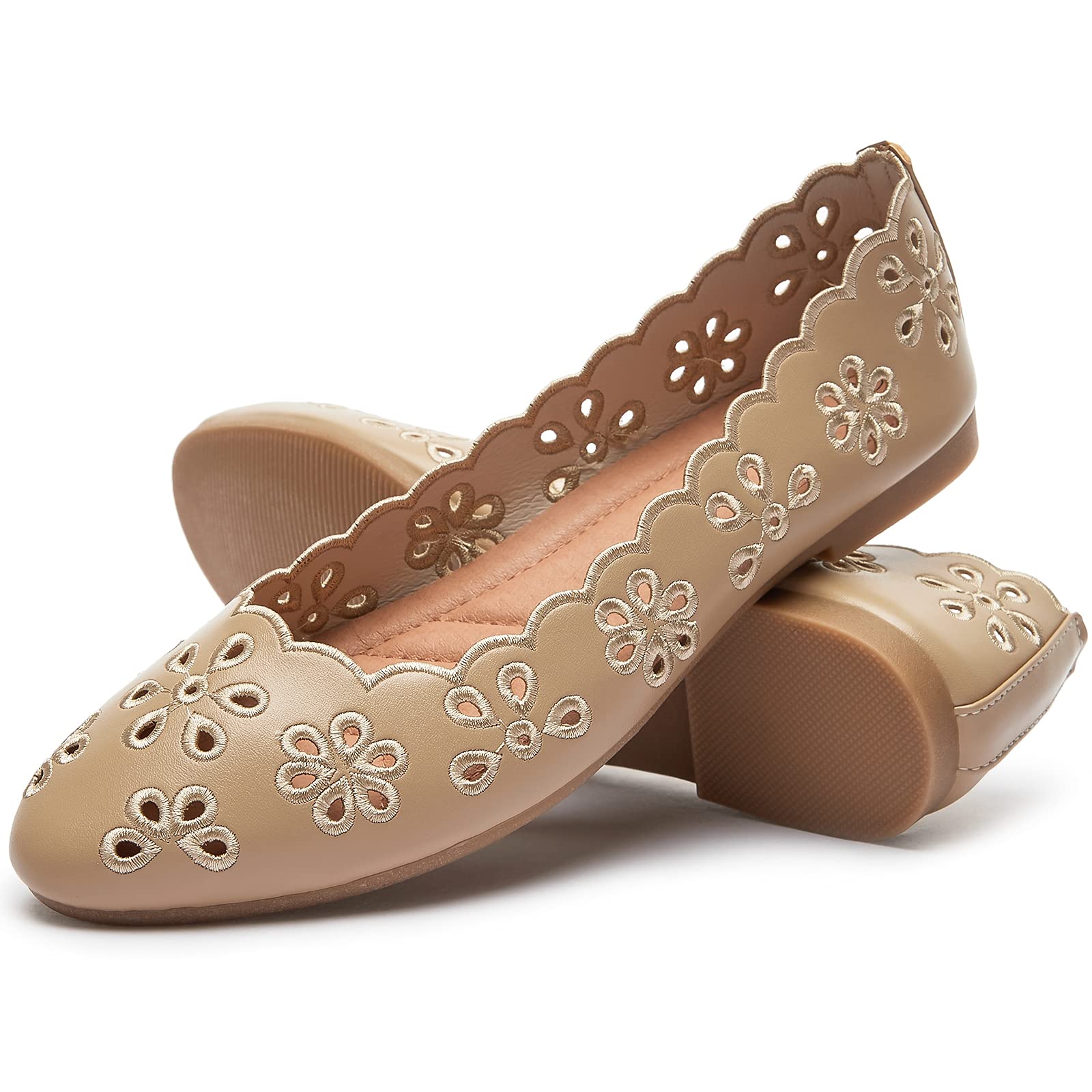 FRACORA Womens PU Leather Ballet Flats Slip On Comfortable Round Toe Ballet Flat