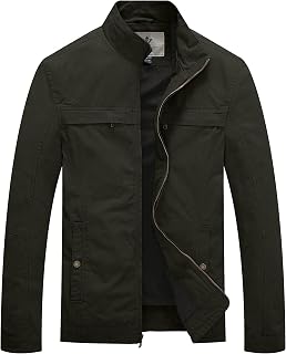 WenVen Men's Spring Canvas Military Jacket Casual Lightweight Cotton Coat