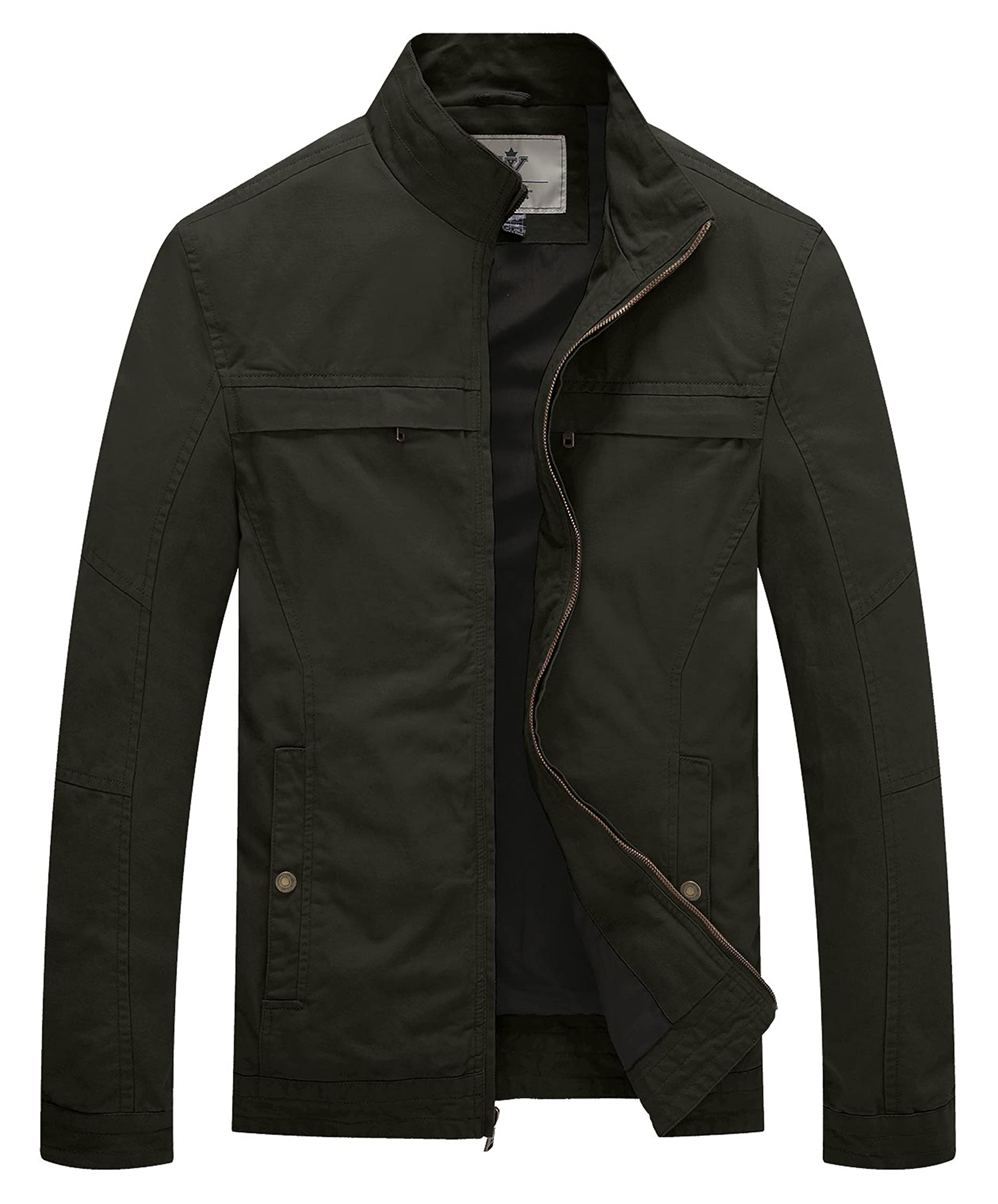 WenVen Men's Spring Canvas Military Jacket Casual Lightweight Cotton Coat