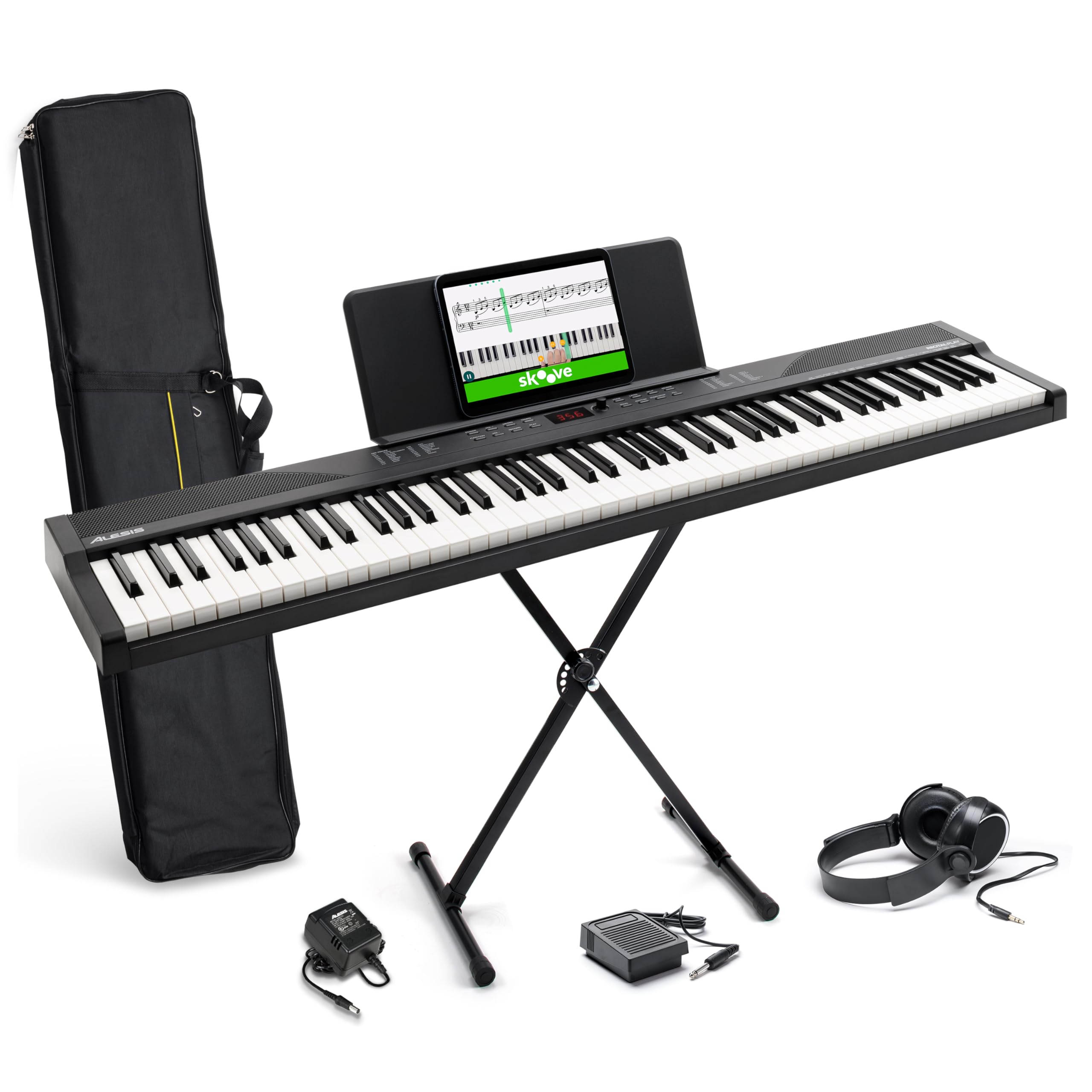 Alesis Recital Play 88-Key Piano Keyboard Bundle | Portable, 480 Voices, Split/L