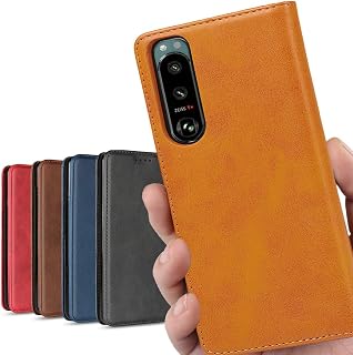 iCoverCase Retro Light Brown Wallet-Style Case for Xperia 5 IV SOG09 SO-54C SoftBank Rakuten Mobile SIM-Free, All Compatible, Sony Xperia 5 Mark 4 Case Cover, XPERIA5IV Case, Xperia 5 4 Case, Magnetic