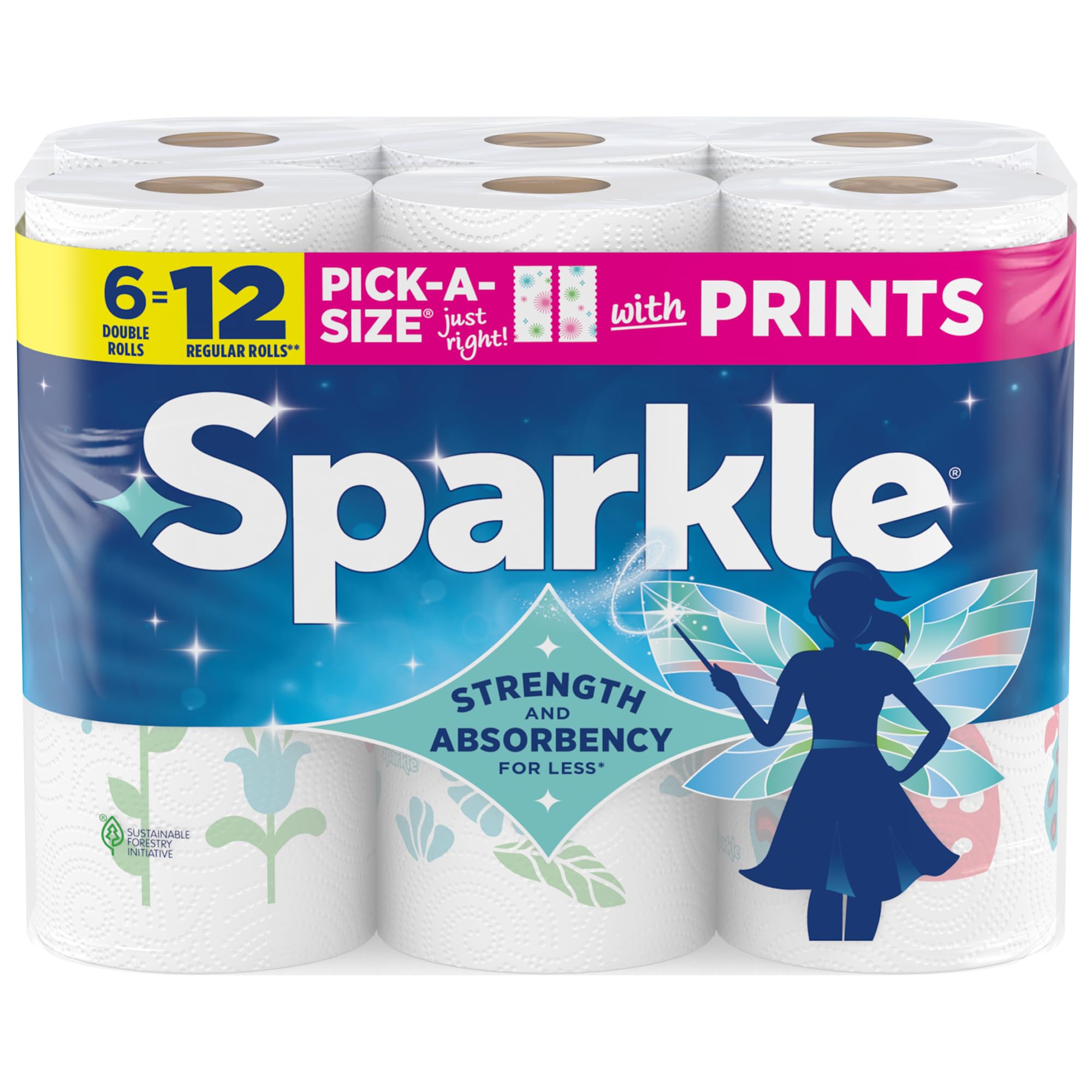 SPARKLE Pick-A-Size Paper Towels, 2-Ply Spirited Prints, 6 Double Rolls | Paper 