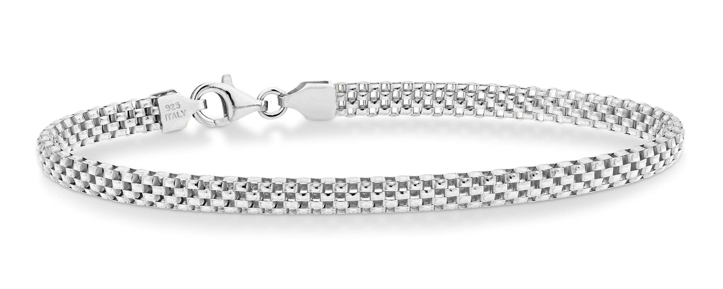 Miabella Italian 4mm Mesh Link Chain Bracelet for Women, Made in Italy