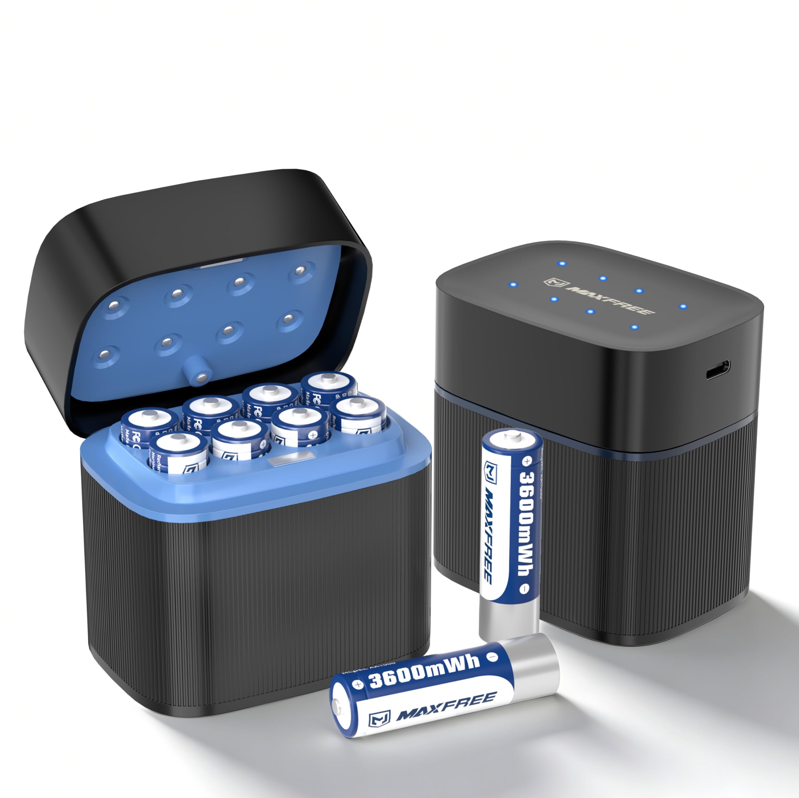 Maxfree Rechargeable AA Batteries Lithium with Charger, 8-Pack 1.5V 3600mWh | Lo