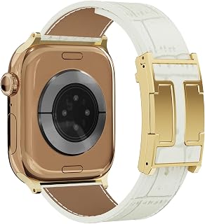 Alligator leather magnetic watch strap, perfect compatible with Apple Watch, fit for 38/40/41mm and 42/44/45/46/49mm, stylish durable soft watch strap for men and women