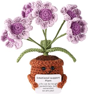 Positive Daisy Crochet, Crochet Daisy Flower Emotional Positive Support Crochet Positive Flower Pot Crocheted Potted Flower Positive Daisy for Motivational Gift Home Office Car Decor(Purple)