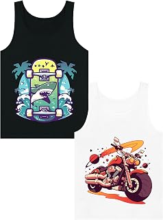 Boys Tank Top 100% Combed Cotton Tagless Cute Design Colorful 2-Pack 2T-16Y