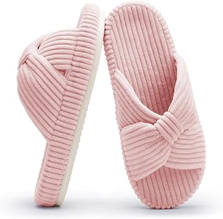 Chantomoo Slippers for Women Memory Foam Home Bedroom Corduroy Bow Cross Slippers Comfortable Shoes Slippers Fashion Gift