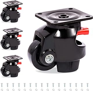 Nefish Leveling Casters Set of 4 Heavy Duty 80F, Retractable Caster Wheel for Workbench, Ratchet Arm Design 3300 LBS Capacity, 360 Degree Swivel Castor with Rubber Foot for Furniture, Equipment