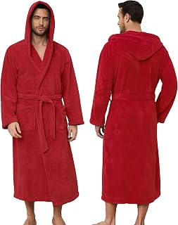 PJGGZ Men's Bathrobe with Hood, Soft Long Towel Robe for Men - Super Absorbent Quick Dry yet Warm