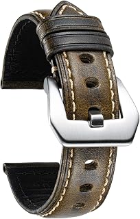 [BINLUN] Leather Watch Band Oil Wax Skin Calf Leather Strap Retro Classic Style Replacement Band 5 Sizes (18-26mm) with Pin Buckle