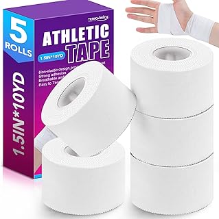 5 Rolls Athletic Tape White No Sticky Sports Tape for Wrist Ankle Protection 1.5" x 10 Yards Hockey Tape with Zig-Zag Edge for Athletes, Climbing, Football, Training Supplies