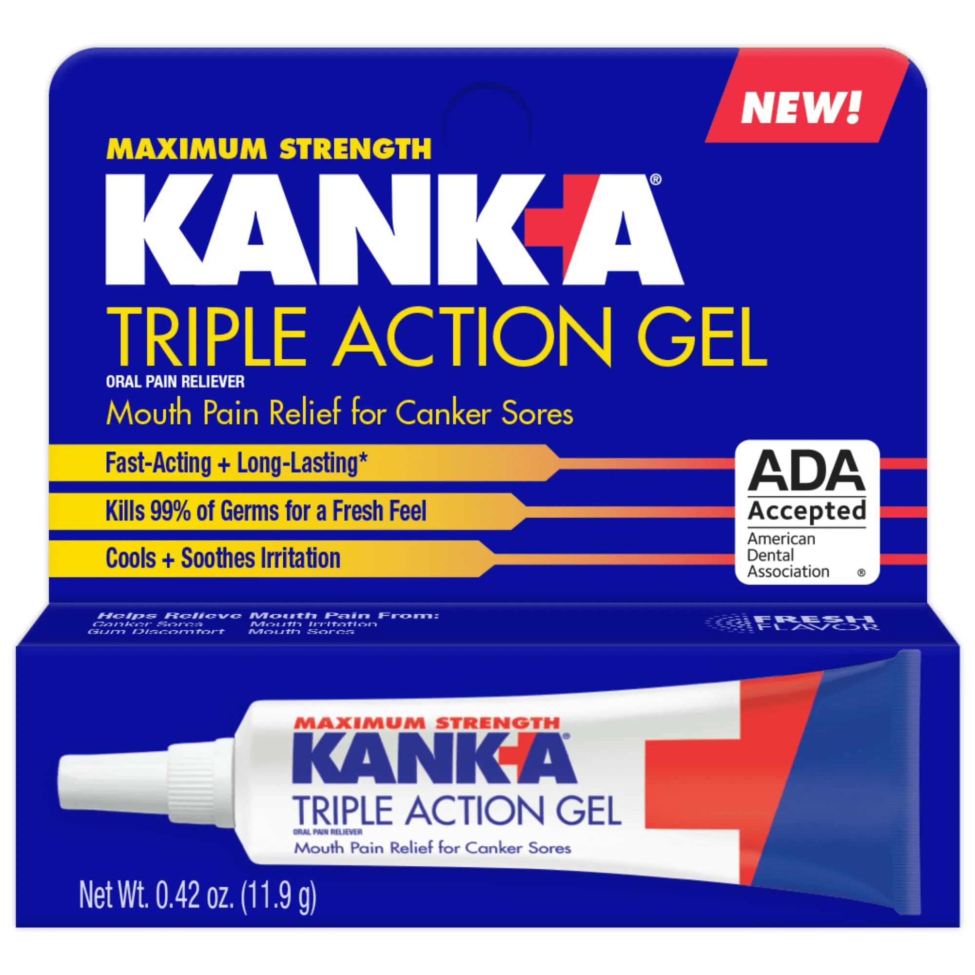 Kank-A Triple Action Gel, Fast & Long Acting Mouth Pain Relief, 0.42 oz | Fast-a