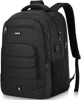 kadilong Laptop Backpack Men School Backpacks for Teen Boys Business Travel Anti Theft Book Bag with USB Charging Port,Water Resistant College Computer Bag Fits 15.6 Inch Notebook for Teenage,Black