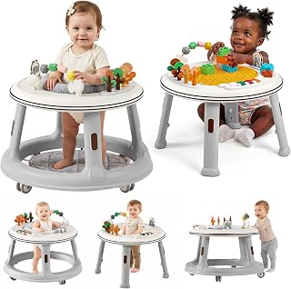 5-in-1 Baby Walker with Wheels, Bouncer, Push Walker &amp; Building Block Table | Activity Center | 360° Swivel Seat | Adjustable Height | Music &amp; Lights | ASTM &amp; CPSIA Certified | For 6-18 Months Boys Girls