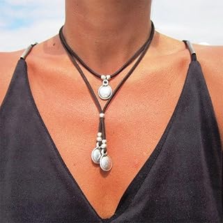 Turquoise Beads Choker Necklace Adjustable Layered Bohemian Jewelry with Suede Cord Casual and festive