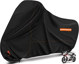 Enzeno Motorcycle Cover Waterproof Motorcycle Rain Tarp Outdoor Storage | Windproof Motorcycle Tarp All Weather Rain UV Protection with Lock-Holes Night Reflective Strips Fits up to 96.5"