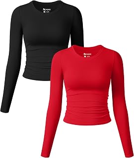 OQQ Womens 2 Piece Shirts Long Sleeve Crew Neck Tops