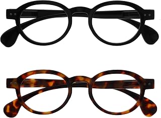 OPULIZE OCA Reading Glasses – Modern Retro Round Frame – Men and Women – Spring Hinges – R54, Bright Black - Bright Brown Tortoise, One size