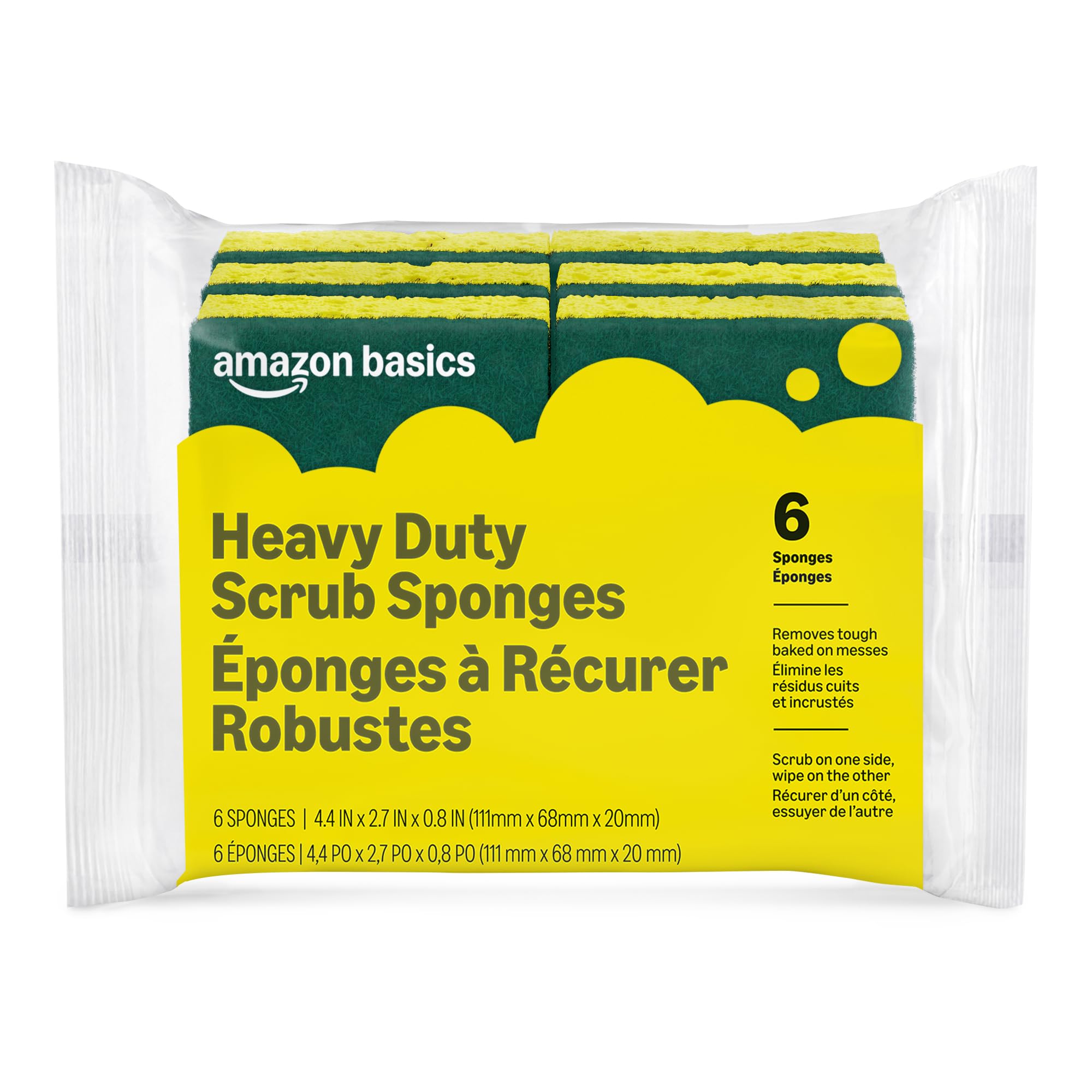 Amazon Basics Heavy Duty Dual-Sided Scrub Sponges, Reusable, 4.4 x 2.7 x 0.8 in,