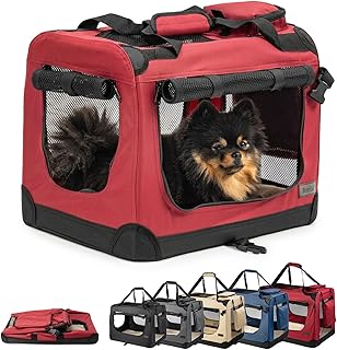 lionto Foldable Dog Crate for Travel and Car, 50 x 34 x 36 cm, Red
