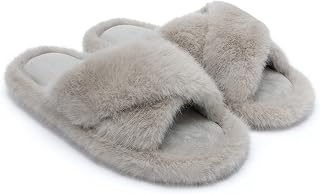 Chantomoo Women's Slippers Cross Band Fuzzy Memory Foam Slippers for Women Plush Comfy Faux Fur Slipper Slides House Shoes Anti-Skid Sole Gift Slippers