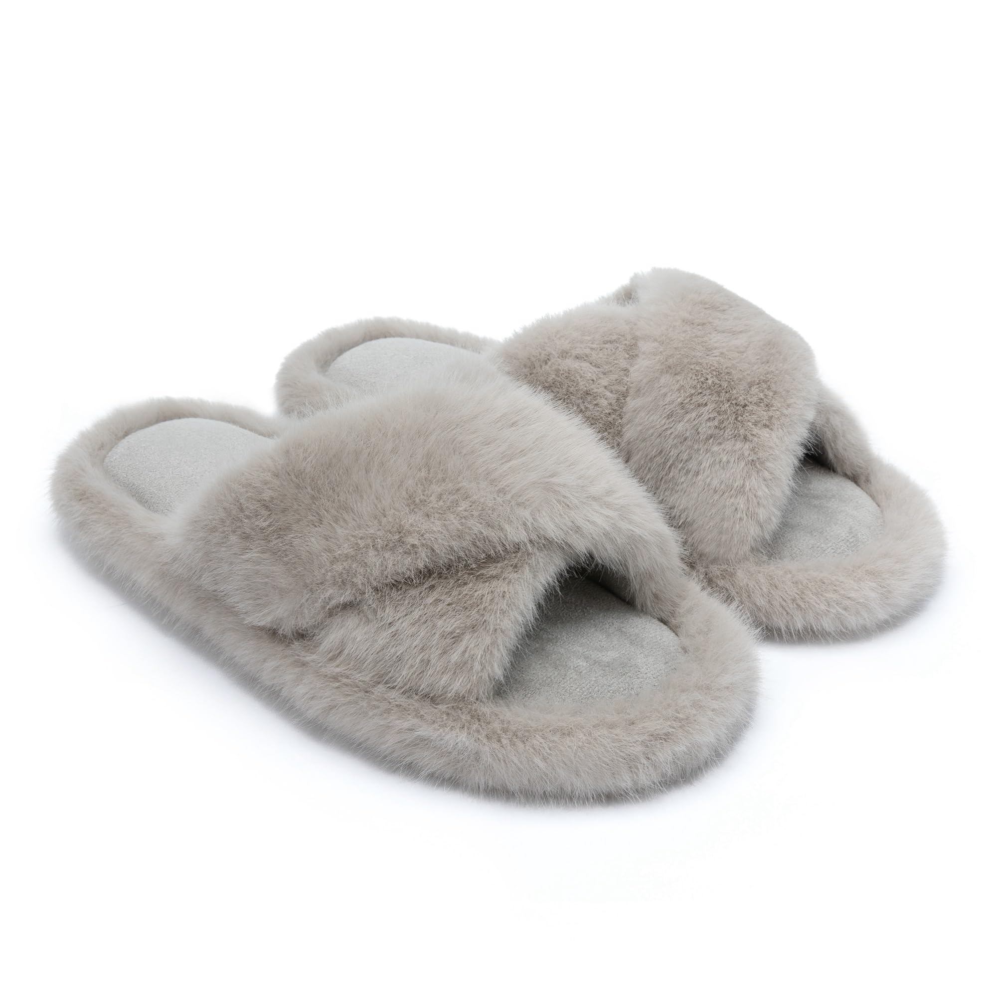 Chantomoo Women's Slippers Cross Band Fuzzy Memory Foam Slippers for Women Plush