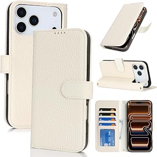 SailorTech Case for iPhone 17 Pro Max Genuine Leather with Wallet Card Slot, Flip Folio with Kickstand Magnetic Leather Protective Shockproof Phone Case for iPhone 17 Pro Max Case -White