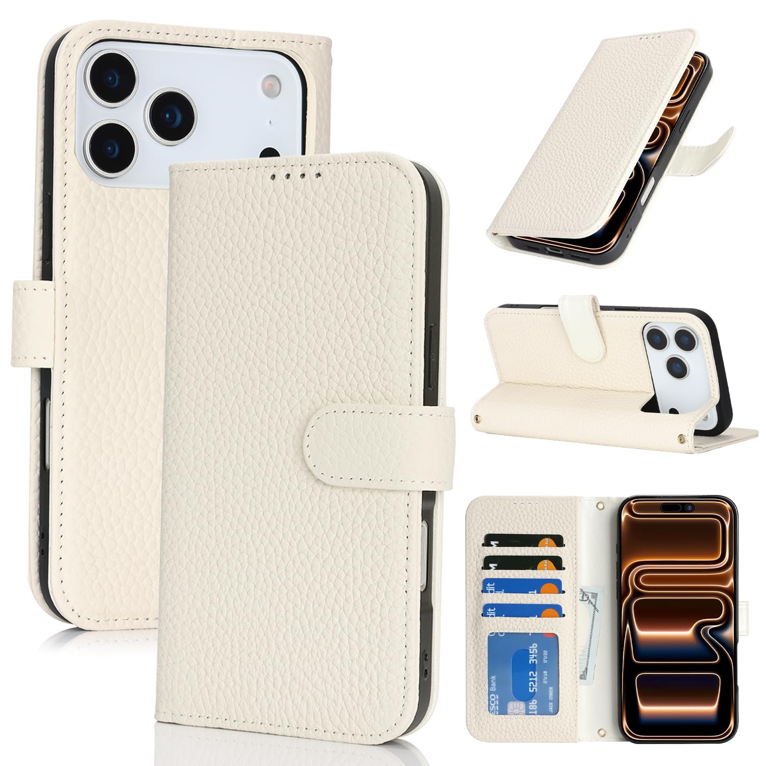 SailorTech Case for iPhone 17 Pro Max Genuine Leather with Wallet Card Slot, Fli